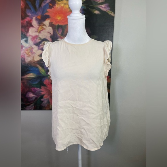 Ba&sh Cream Flutter Ruffle Sleeves Open Back Tank Blouse Top XS - Picture 2 of 9